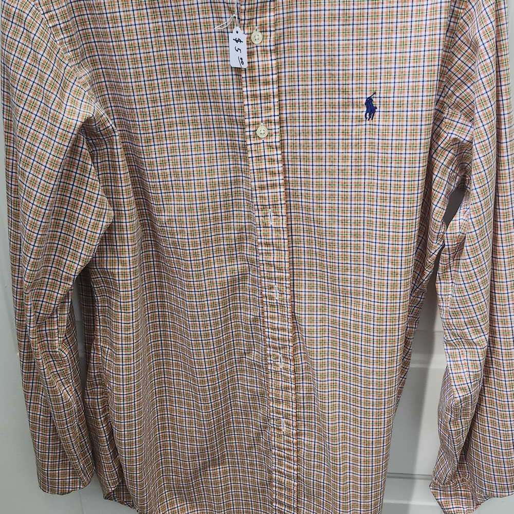 Polo by Ralph Lauren Men's Yellow and White Checkered Shirt